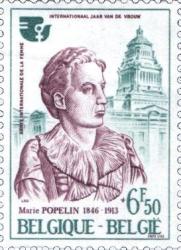 Le timbre Marie Popelin, palais de justice � l'arri�re-plan